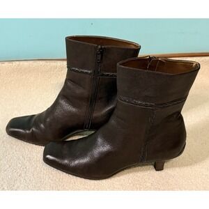 Arturo Chiang Brown Leather Ankle Square Toe Heeled Boots Size 10M EUC Zip